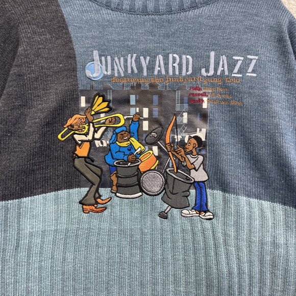 Y2K FUBU Platinum Junkyard Jazz Fat Albert Mens XXL Knit Mock neck sweater Blue - Picture 6 of 16